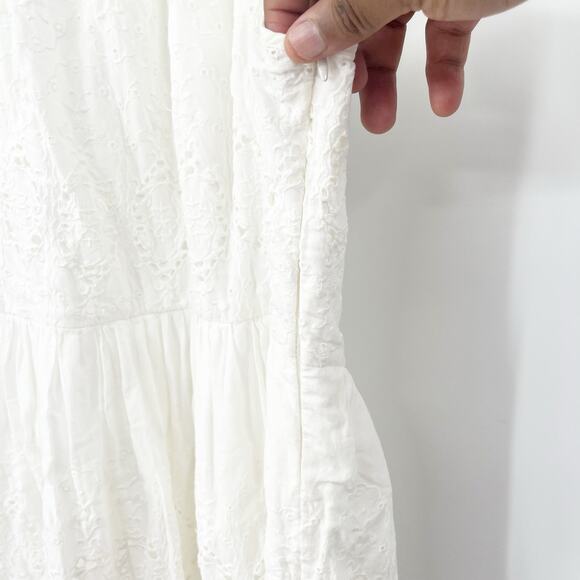 Anthropologie Maeve Womens Boho Beachy Tiered Eyelet Midi Dress Size‎ 0 White - Picture 8 of 10
